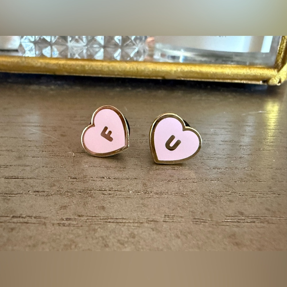“F U” Pink and Gold Heart Collar Pins
